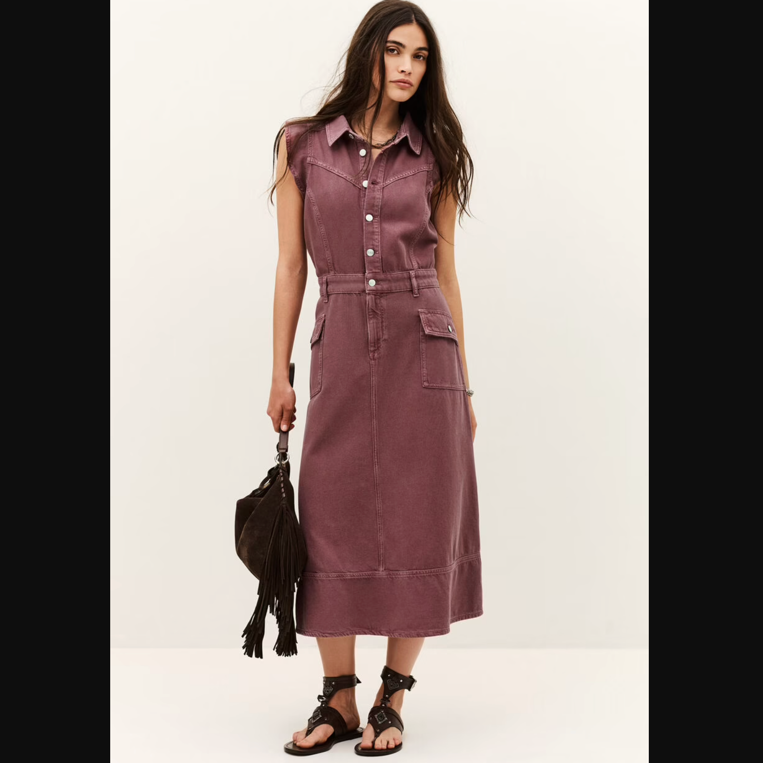 Riso Denim Maxi Dress in Old Pink ba&sh bash